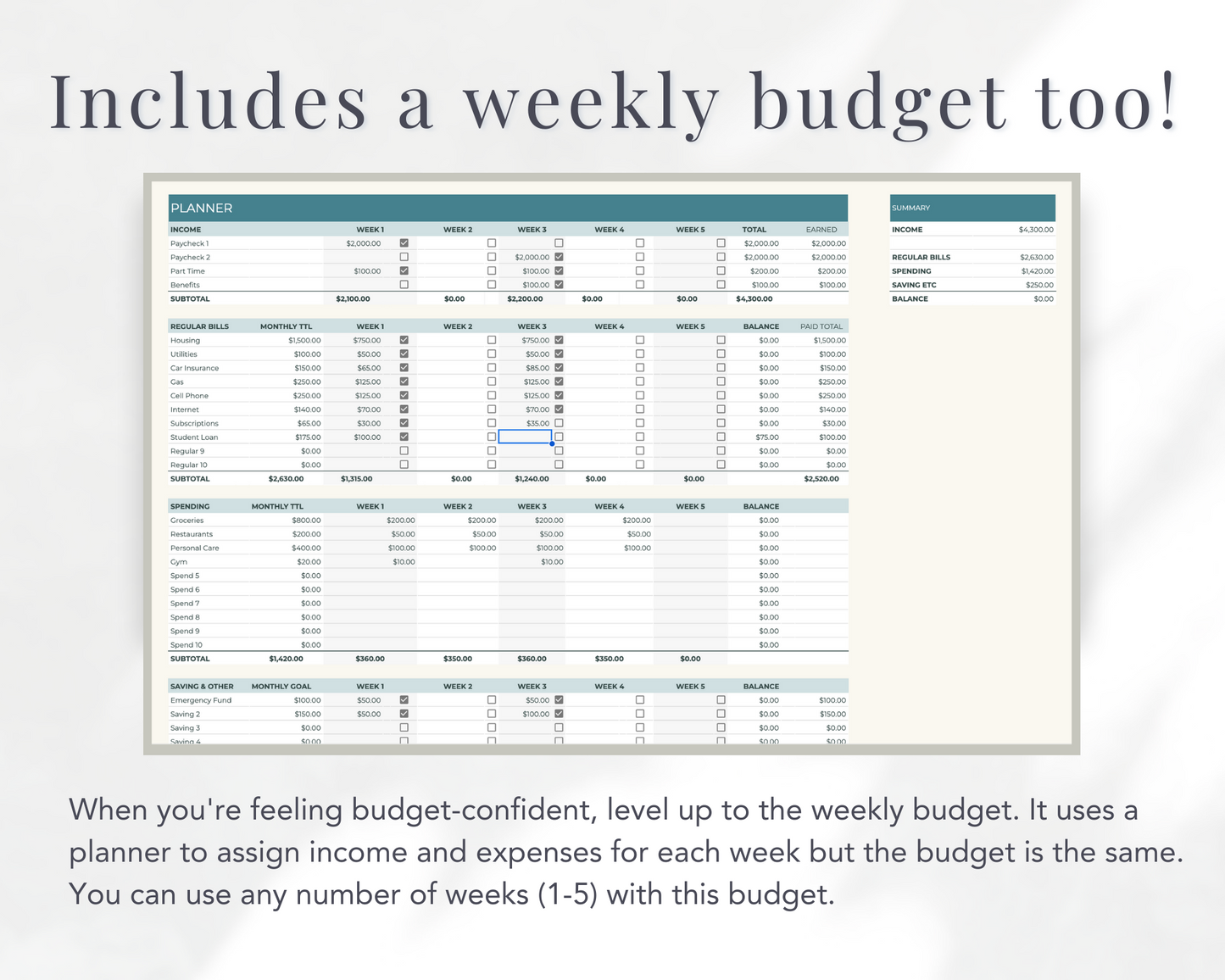 Easy Beginner Budget Spreadsheet
