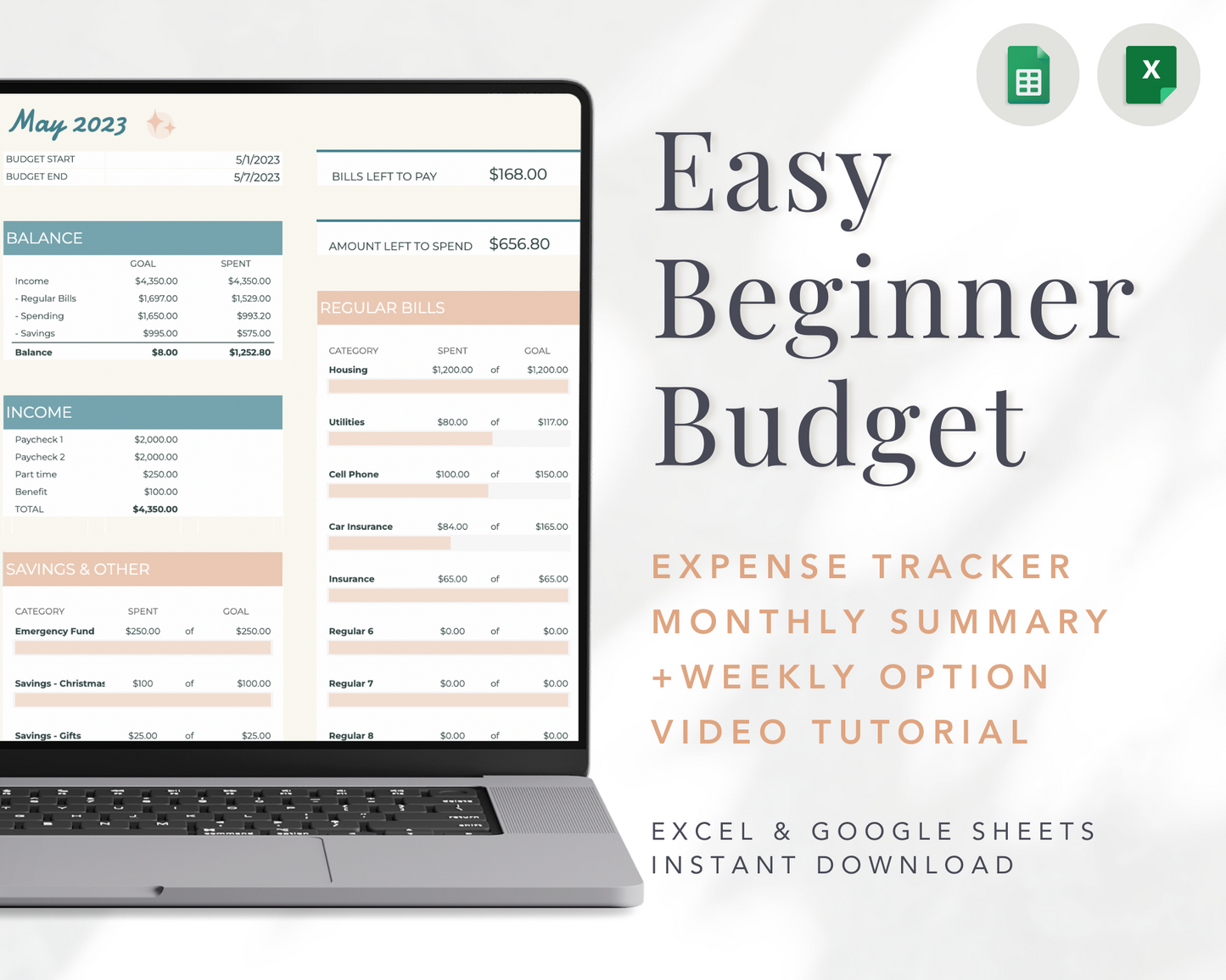 Easy Beginner Budget Spreadsheet