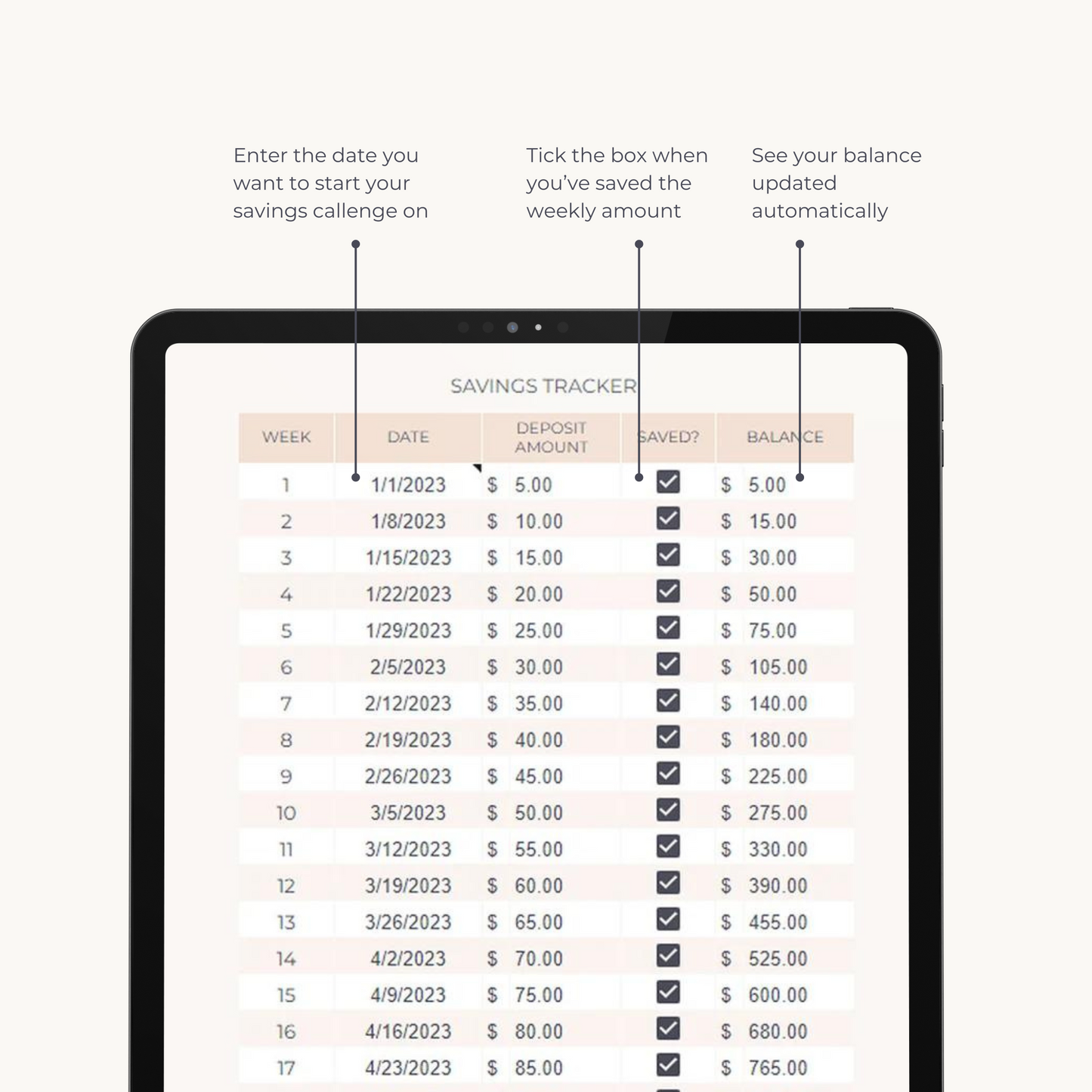 52 Week Saving Challenge Spreadsheet