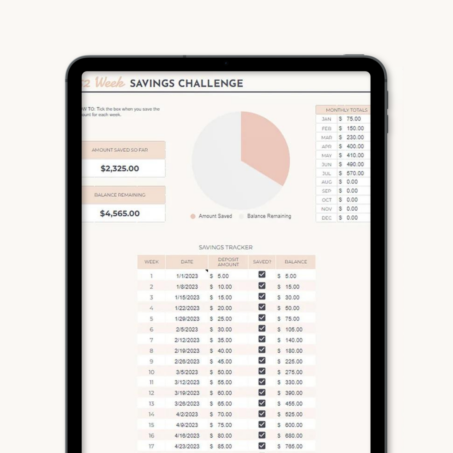 52 Week Saving Challenge Spreadsheet