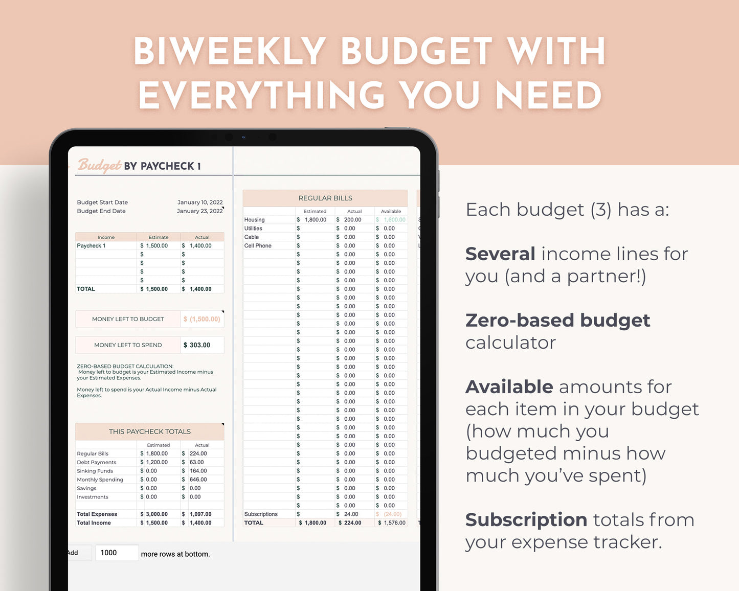 Bi-weekly Budget by Paycheck Monthly Template