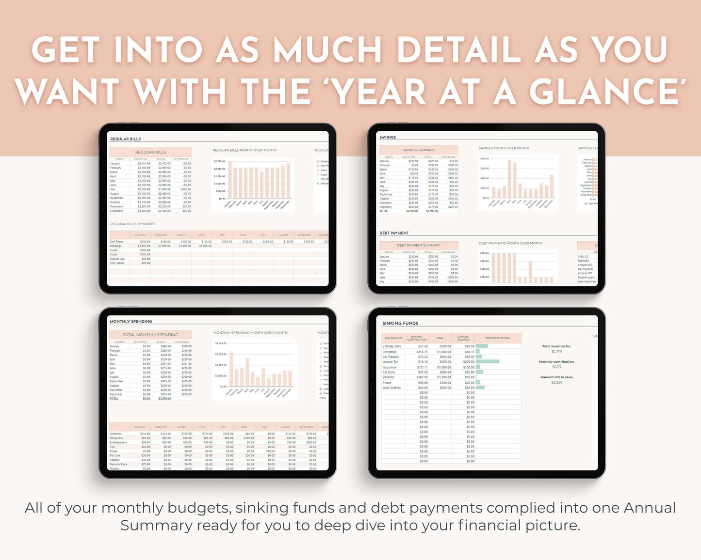 Annual Budget Tracker Spreadsheet (Pink)