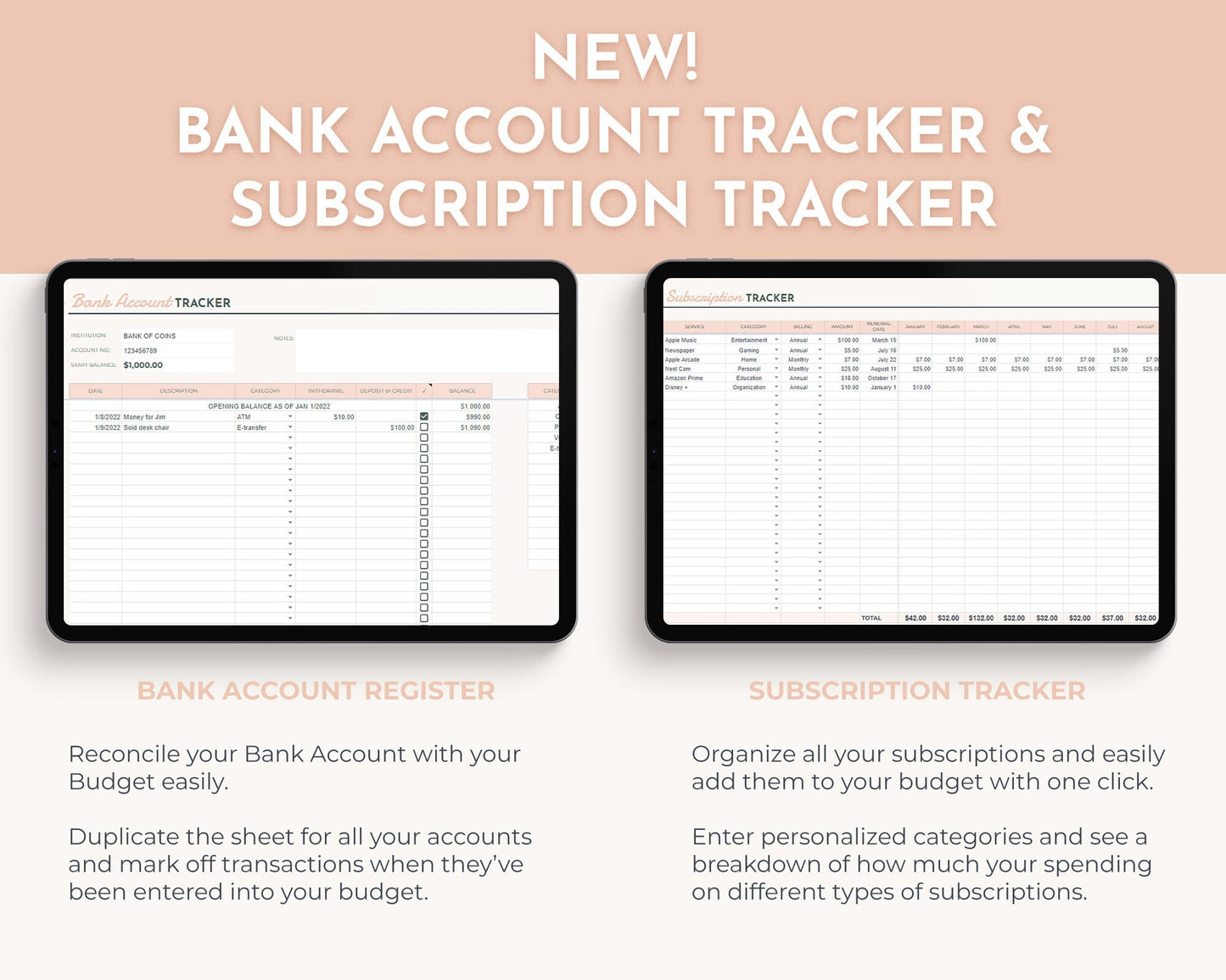 Annual Budget Tracker Spreadsheet (Pink)