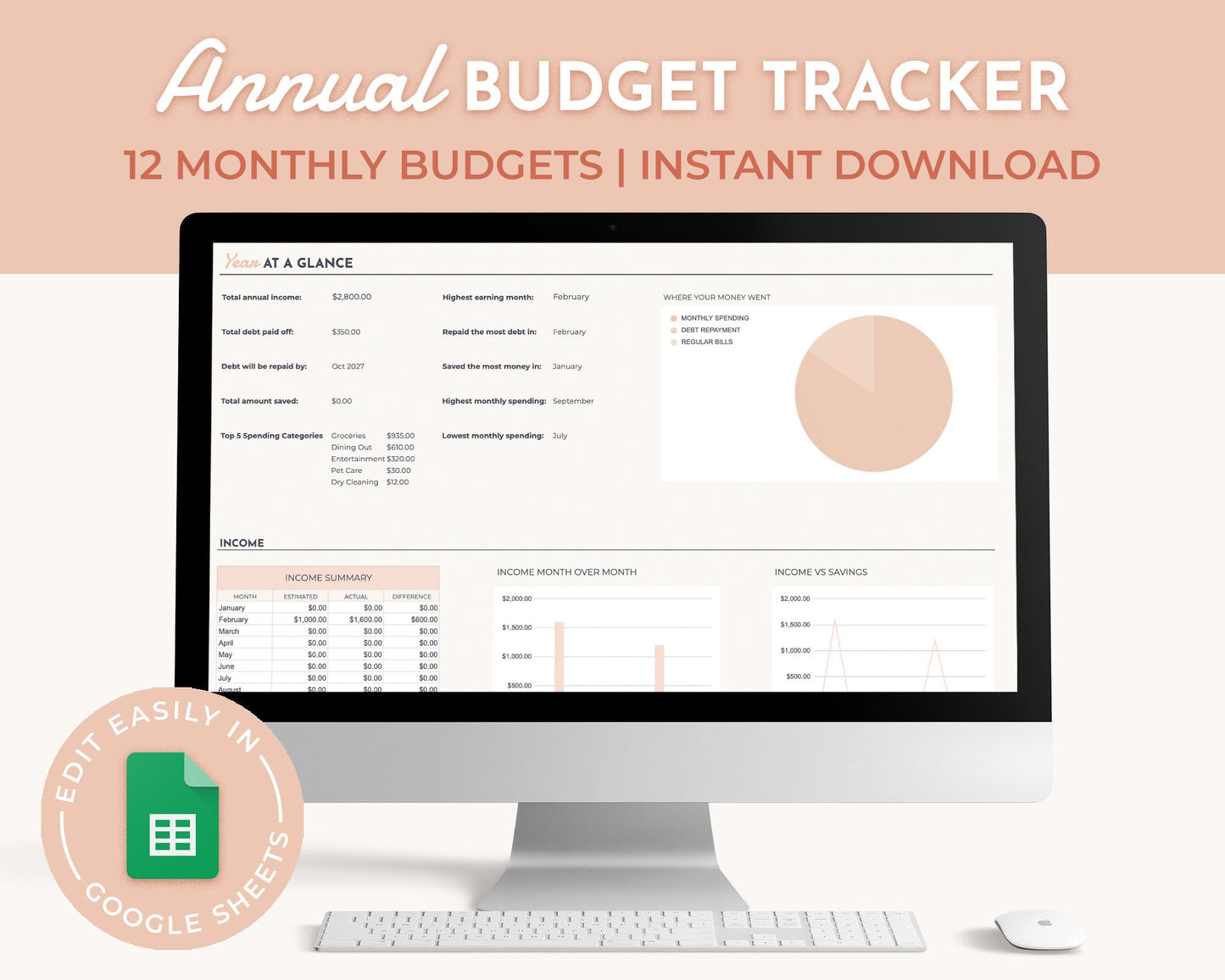 Annual Budget Tracker Spreadsheet (Pink)