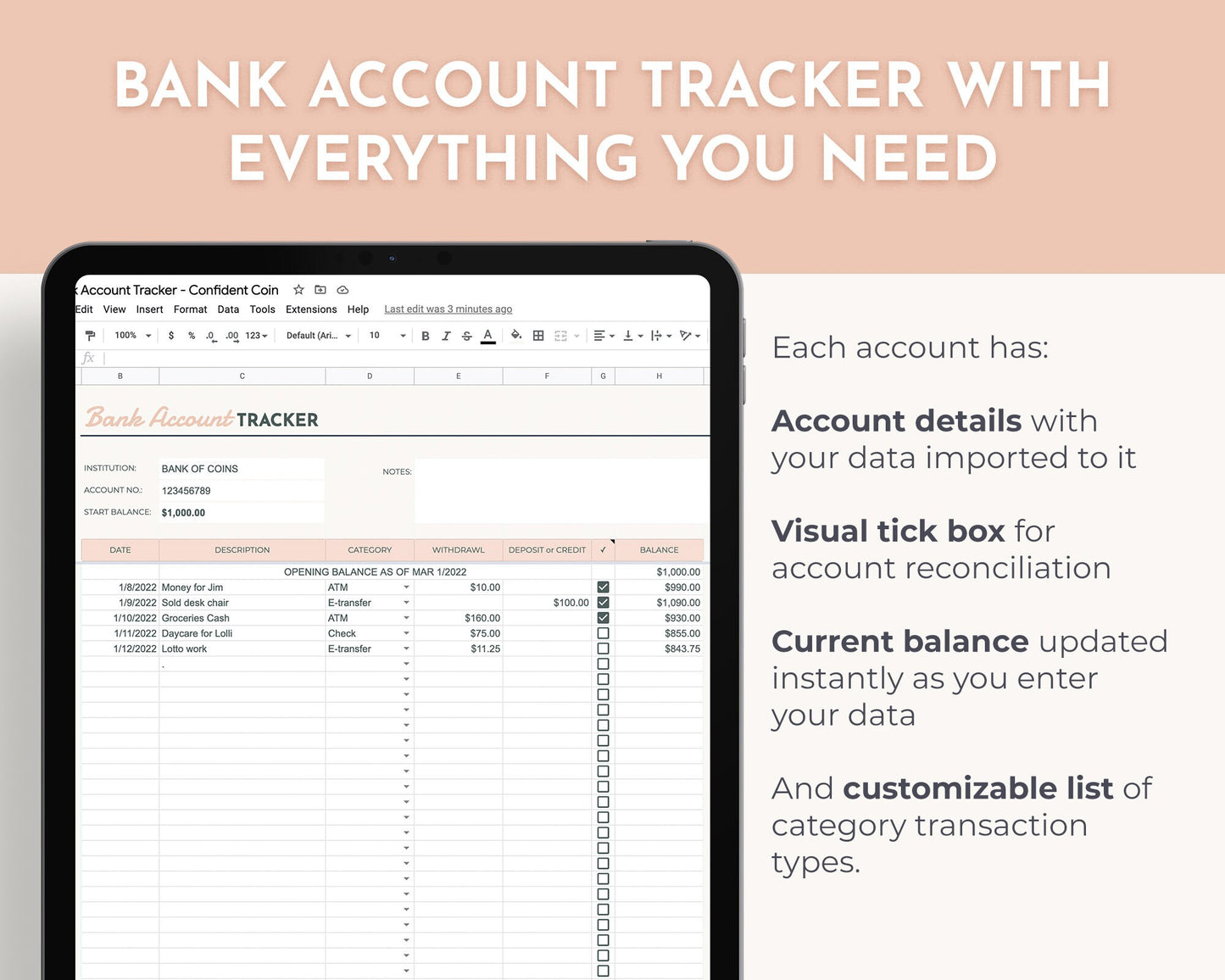 Bank Account Tracker Spreadsheet