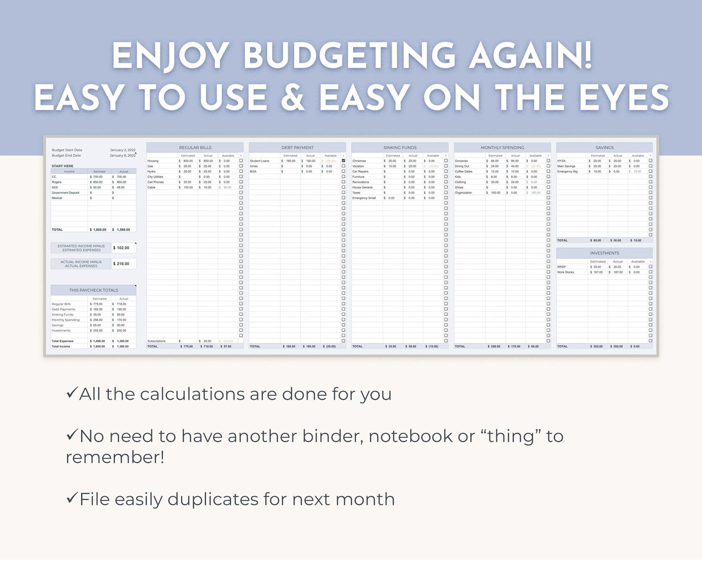 Weekly Paycheck Budget Spreadsheet