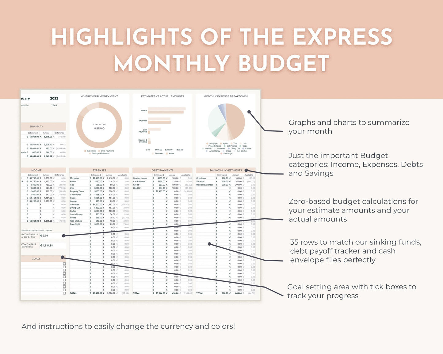 Express Monthly Budget Spreadsheet