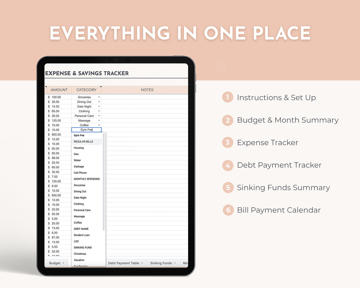 All in One Weekly Budget Digital Spreadsheet