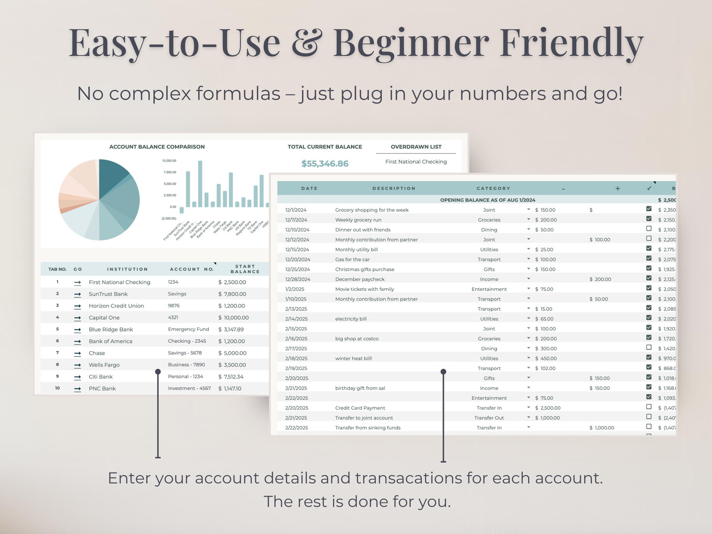 Bank Account Tracker Google Sheets & Excel Budget Template