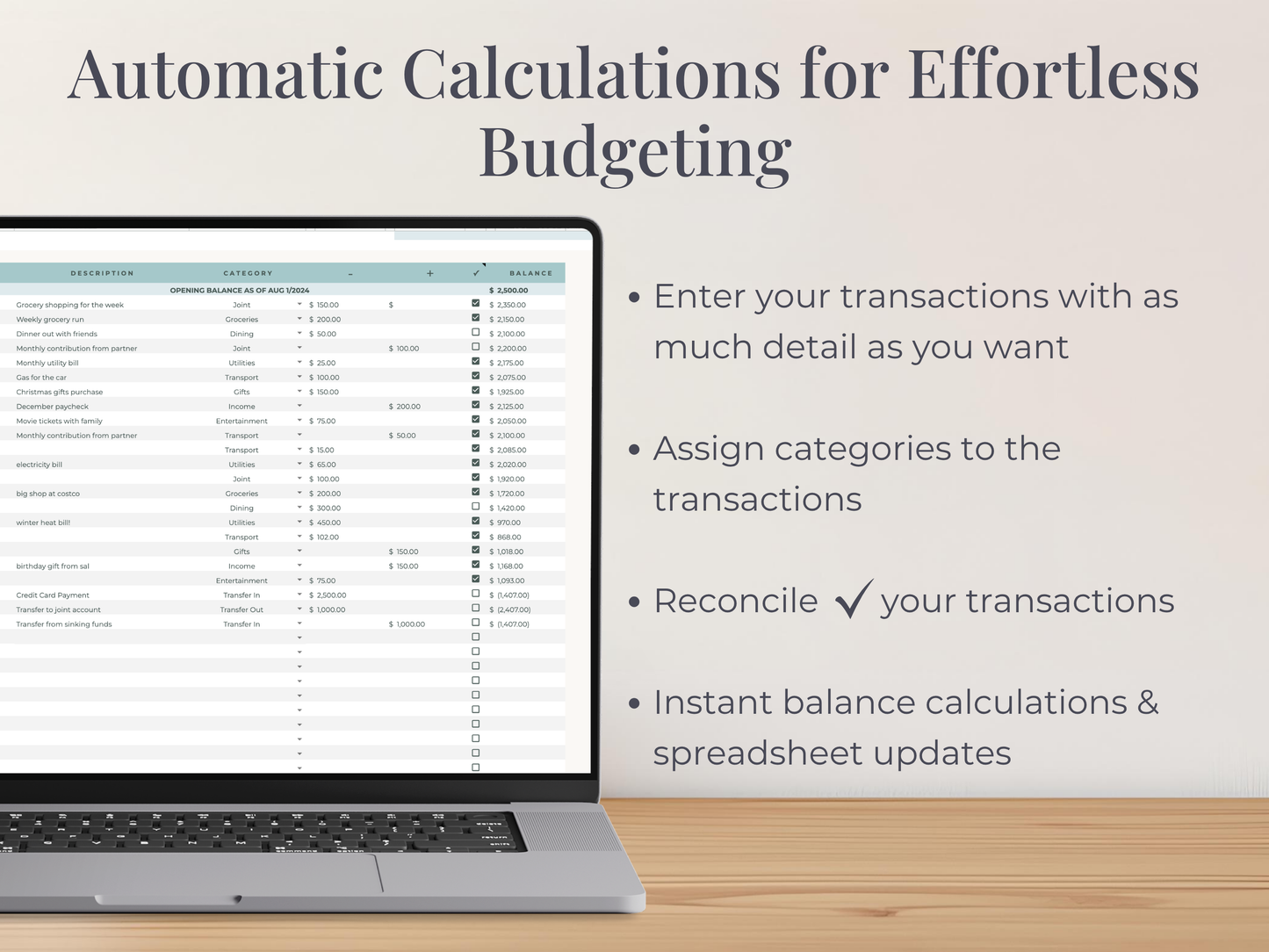 Bank Account Tracker Google Sheets & Excel Budget Template