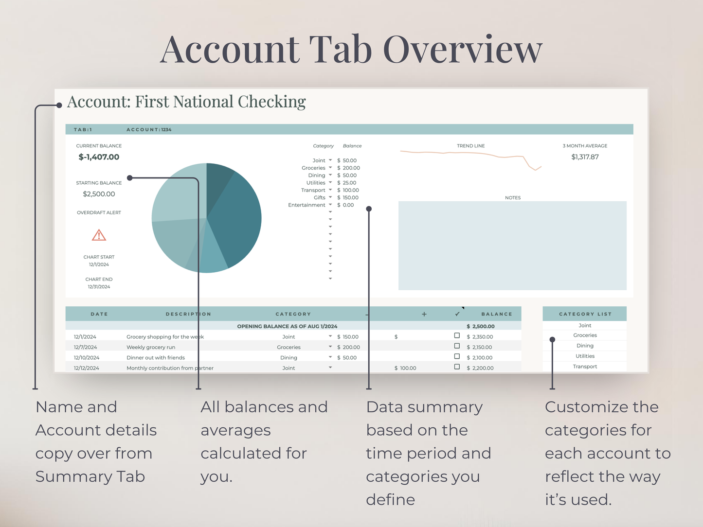 Bank Account Tracker Google Sheets & Excel Budget Template