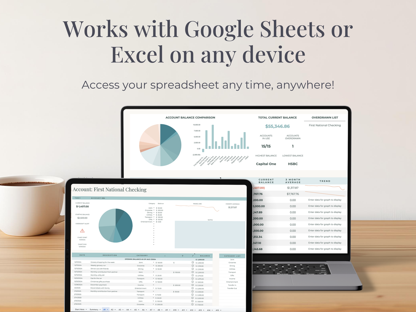 Bank Account Tracker Google Sheets & Excel Budget Template