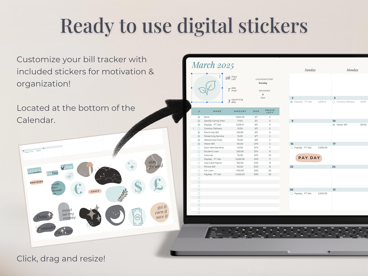 Monthly Bill Calendar Google Sheets Spreadsheet Template