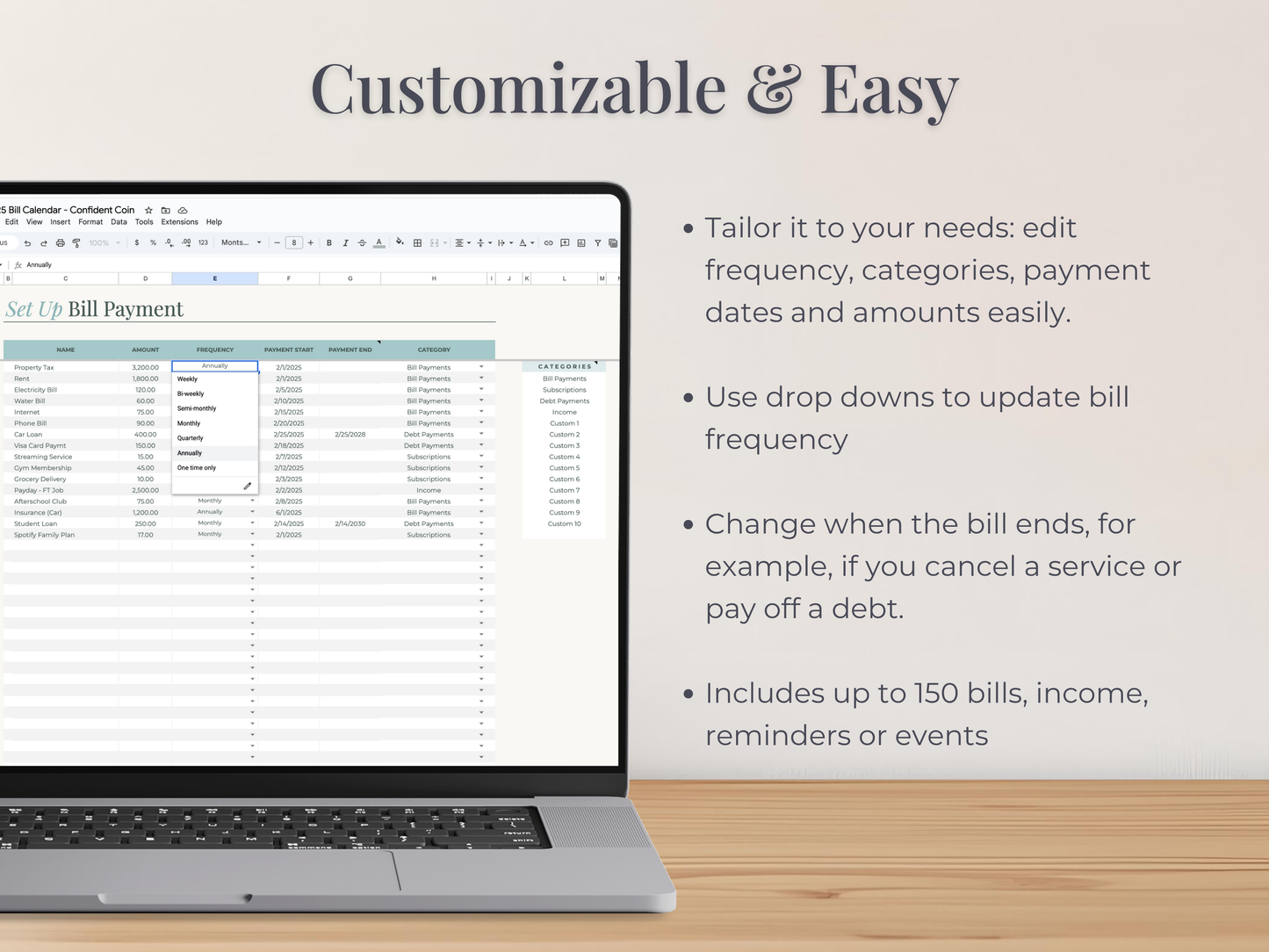 Monthly Bill Calendar Google Sheets Spreadsheet Template