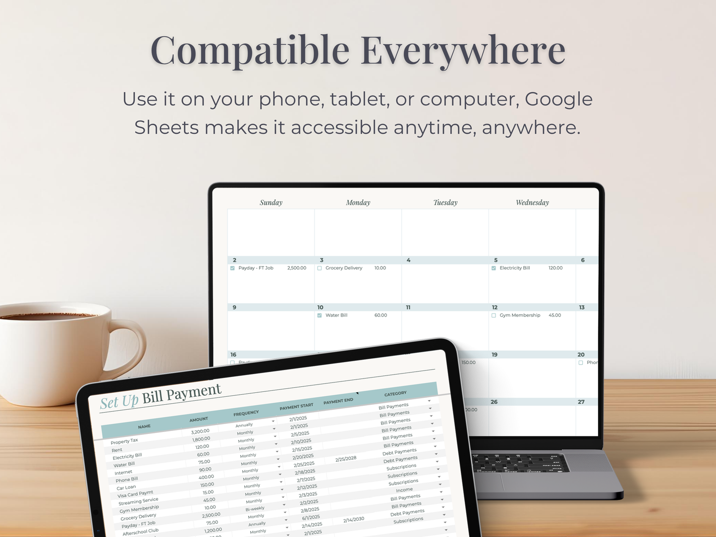 Monthly Bill Calendar Google Sheets Spreadsheet Template