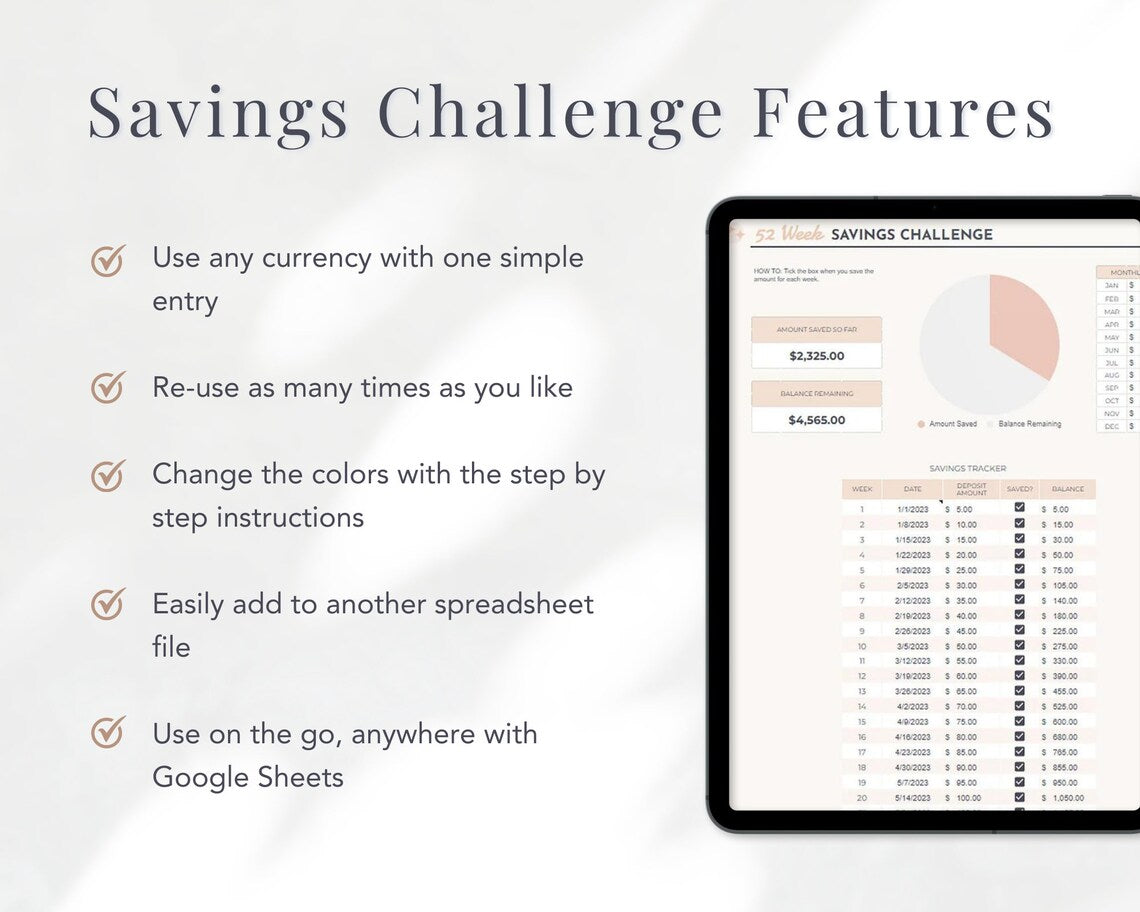 52 Week Saving Challenge Spreadsheet