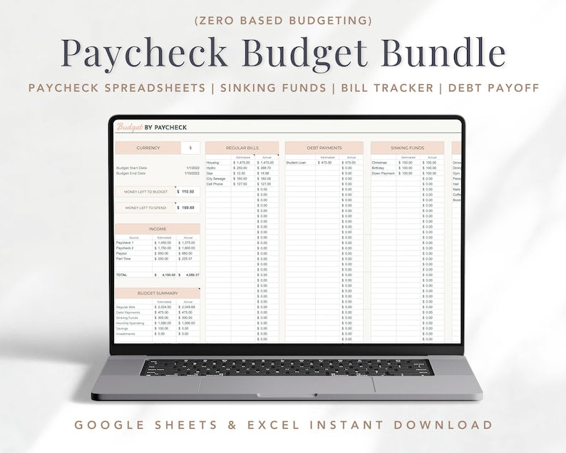 Paycheck Budget Spreadsheet Bundle