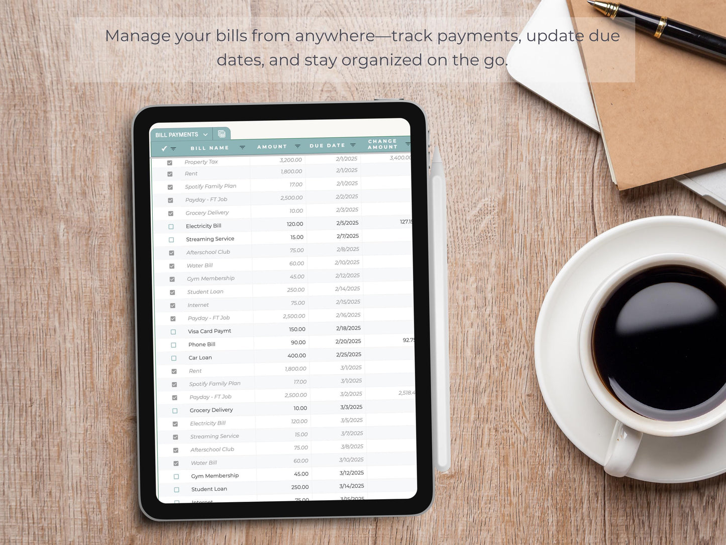 Monthly Bill Calendar Google Sheets Spreadsheet Template