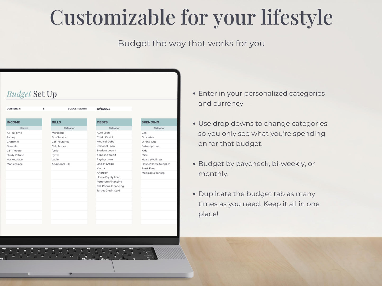 Simple Budget Planner with Multiple Accounts for Google Sheets & Excel