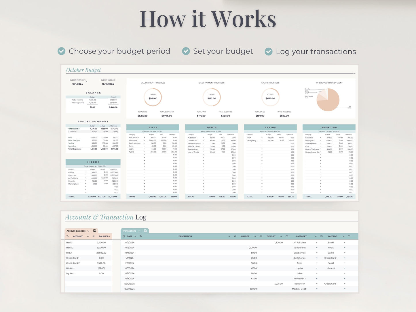 Annual Budget Planner & Account Tracker Spreadsheet for Google Sheets
