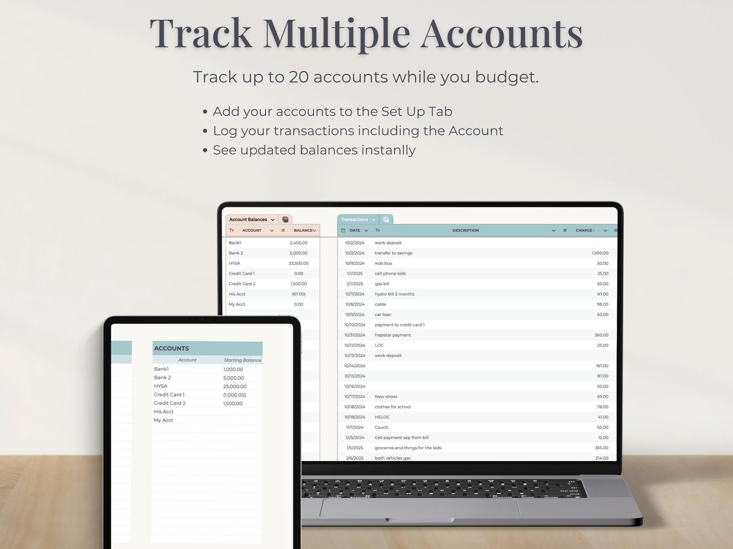 Annual Budget Planner & Account Tracker Spreadsheet for Google Sheets