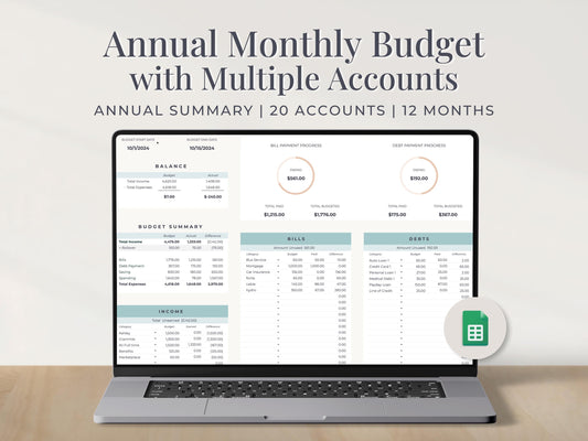 Annual Budget Planner & Account Tracker Spreadsheet for Google Sheets