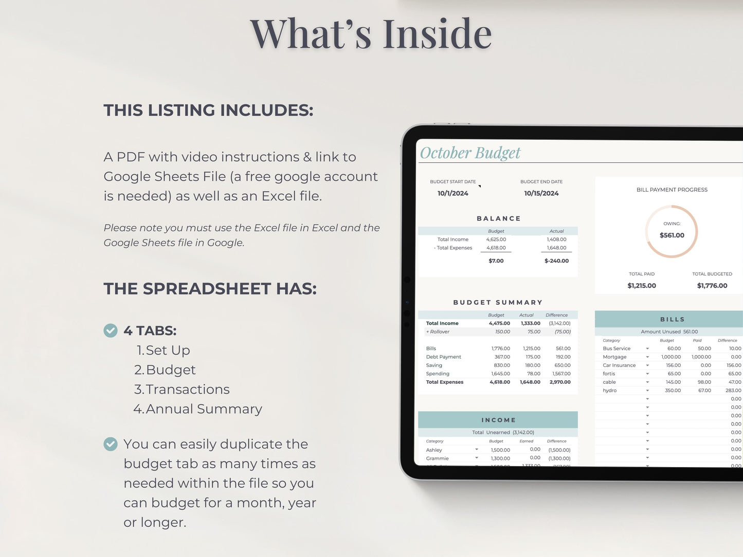 Simple Budget Planner with Multiple Accounts for Google Sheets & Excel