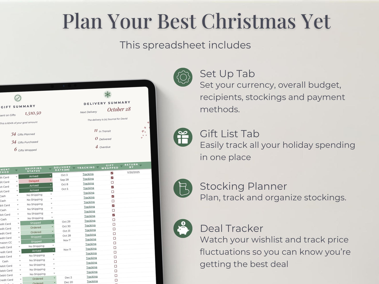 Holiday Budget + Gift Tracker for Google Sheets & Excel