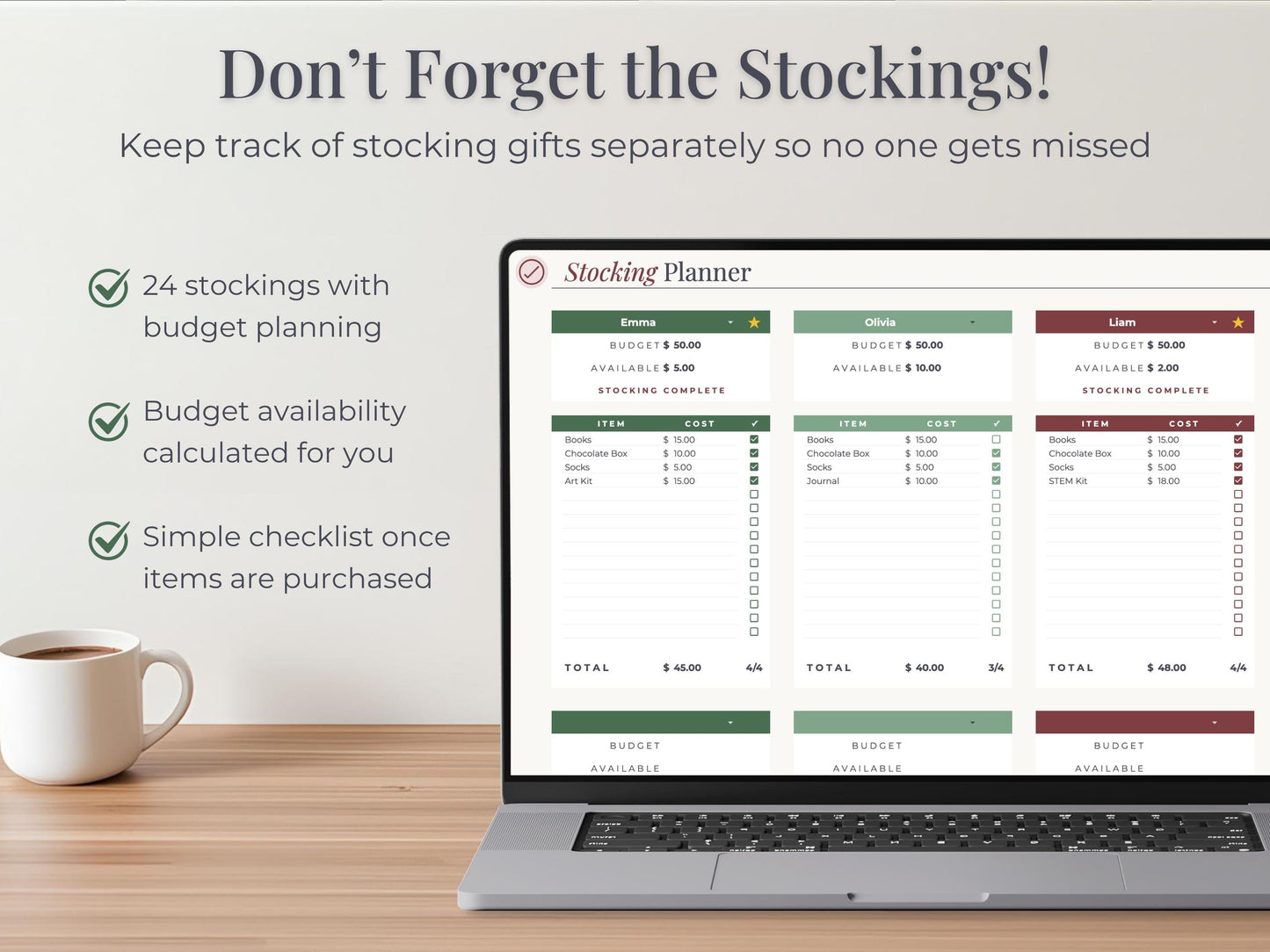 Holiday Budget + Gift Tracker for Google Sheets & Excel