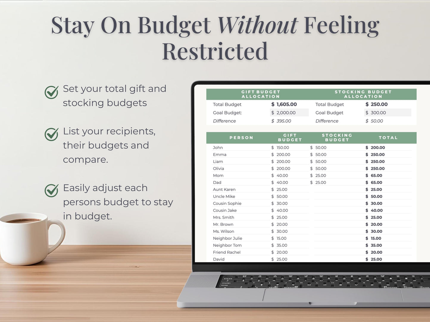 Holiday Budget + Gift Tracker for Google Sheets & Excel