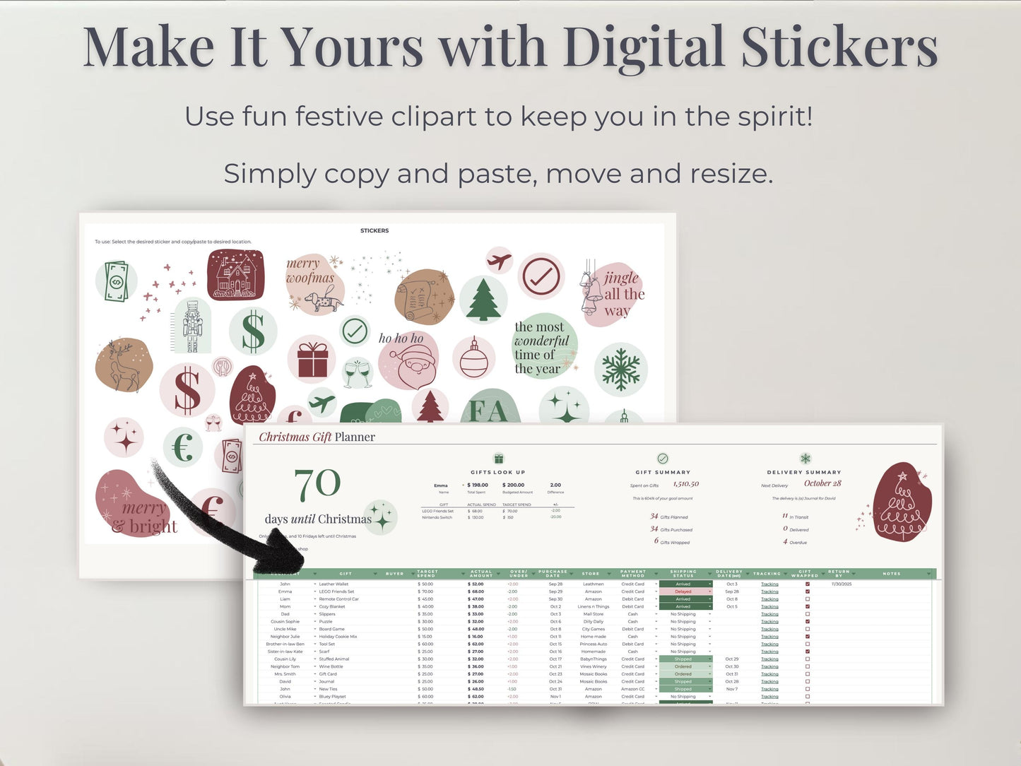 Holiday Budget + Gift Tracker for Google Sheets & Excel