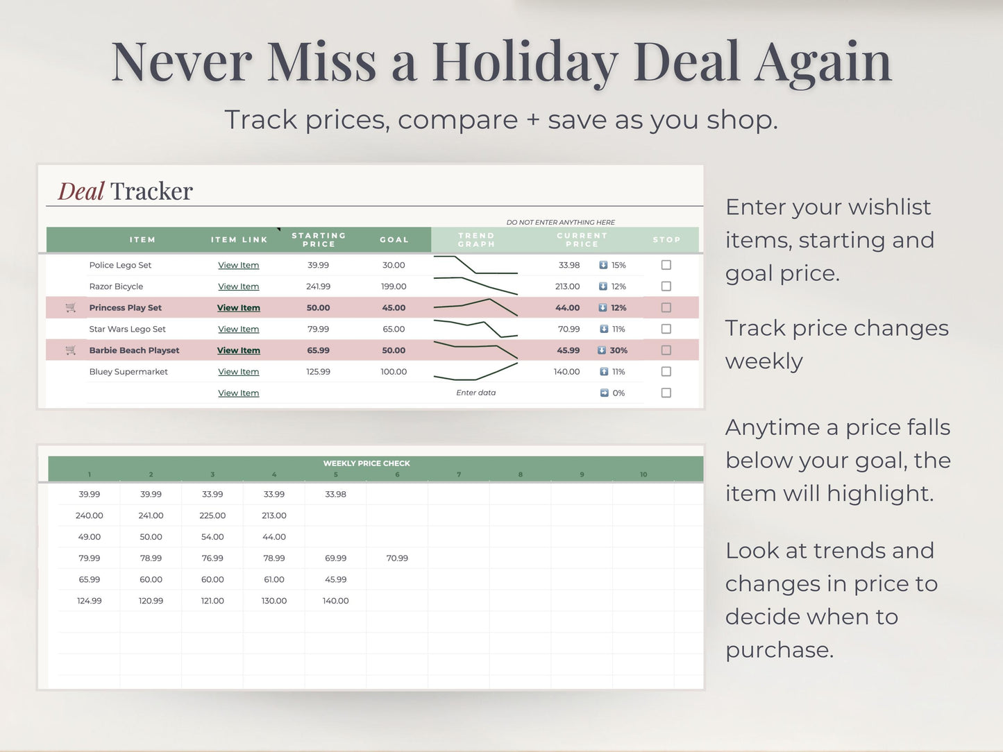 Holiday Budget + Gift Tracker for Google Sheets & Excel