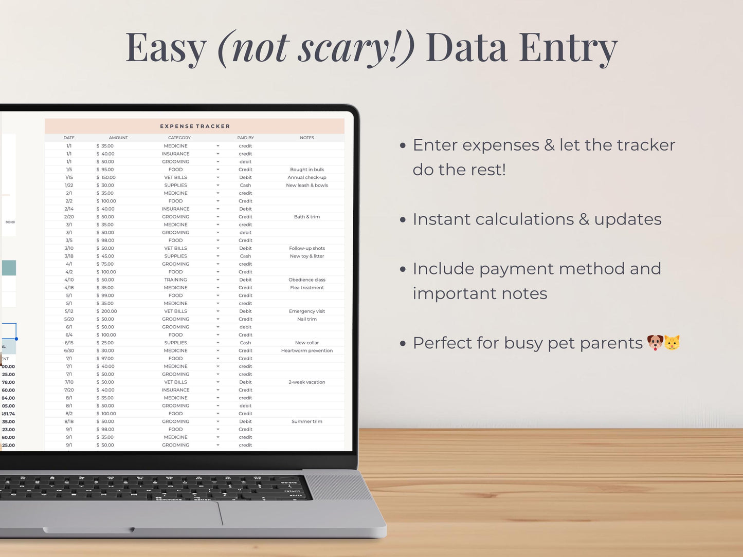 Pet Expense Tracker for Google Sheets & Excel