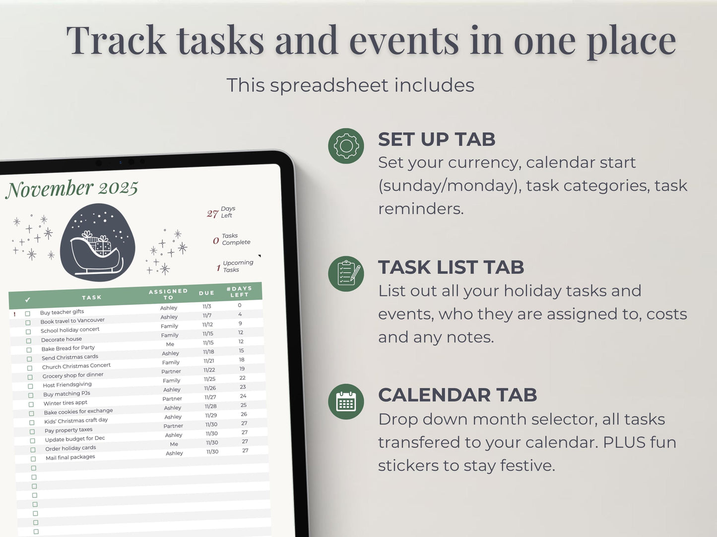 Christmas Calendar & Task List for Google Sheets