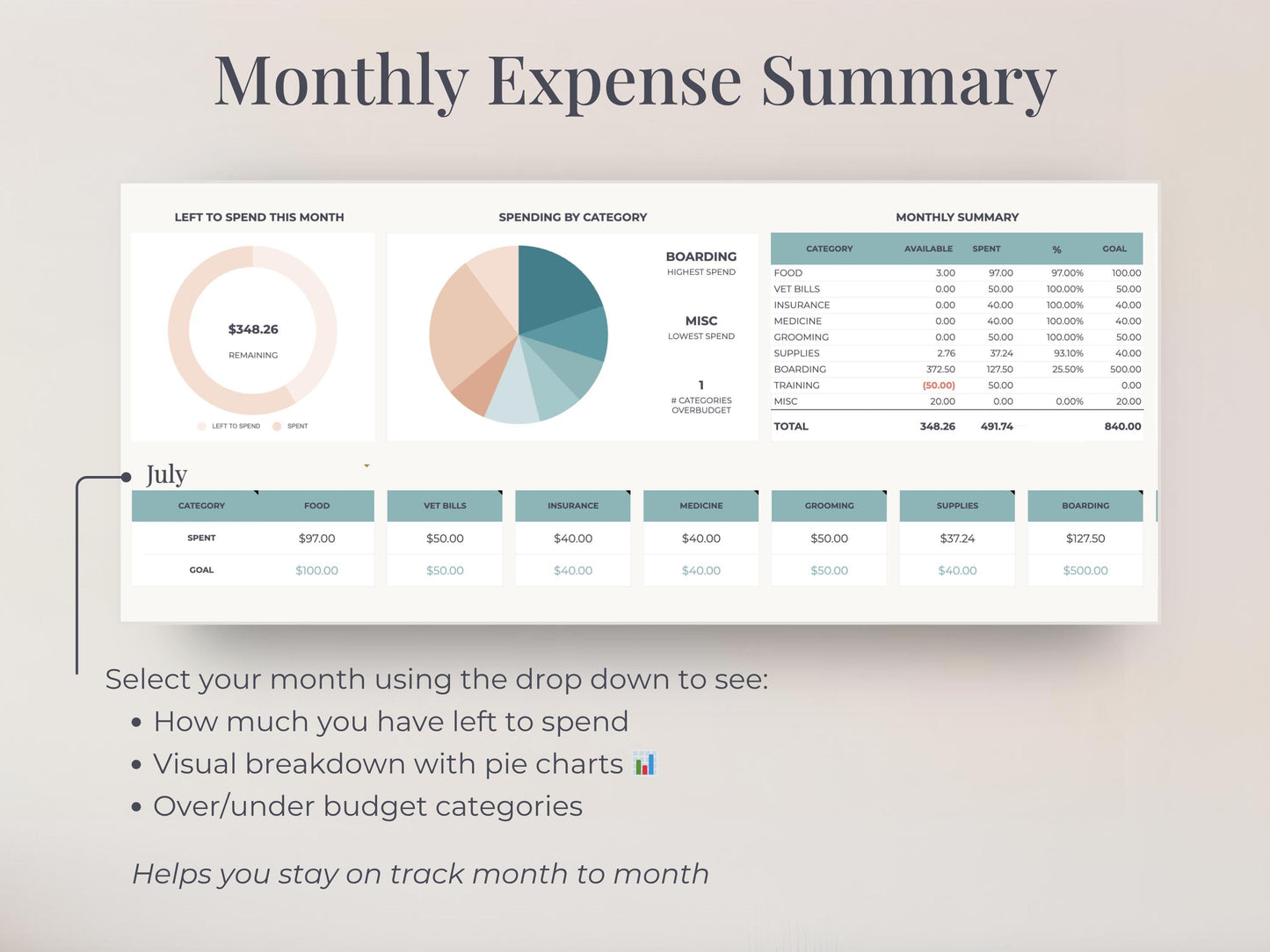 Pet Expense Tracker for Google Sheets & Excel
