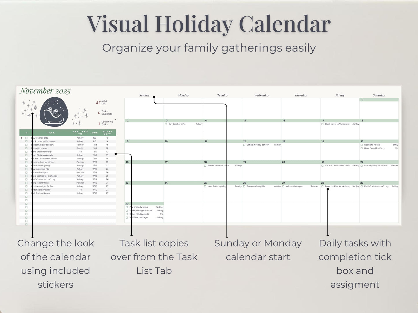 Christmas Calendar & Task List for Google Sheets