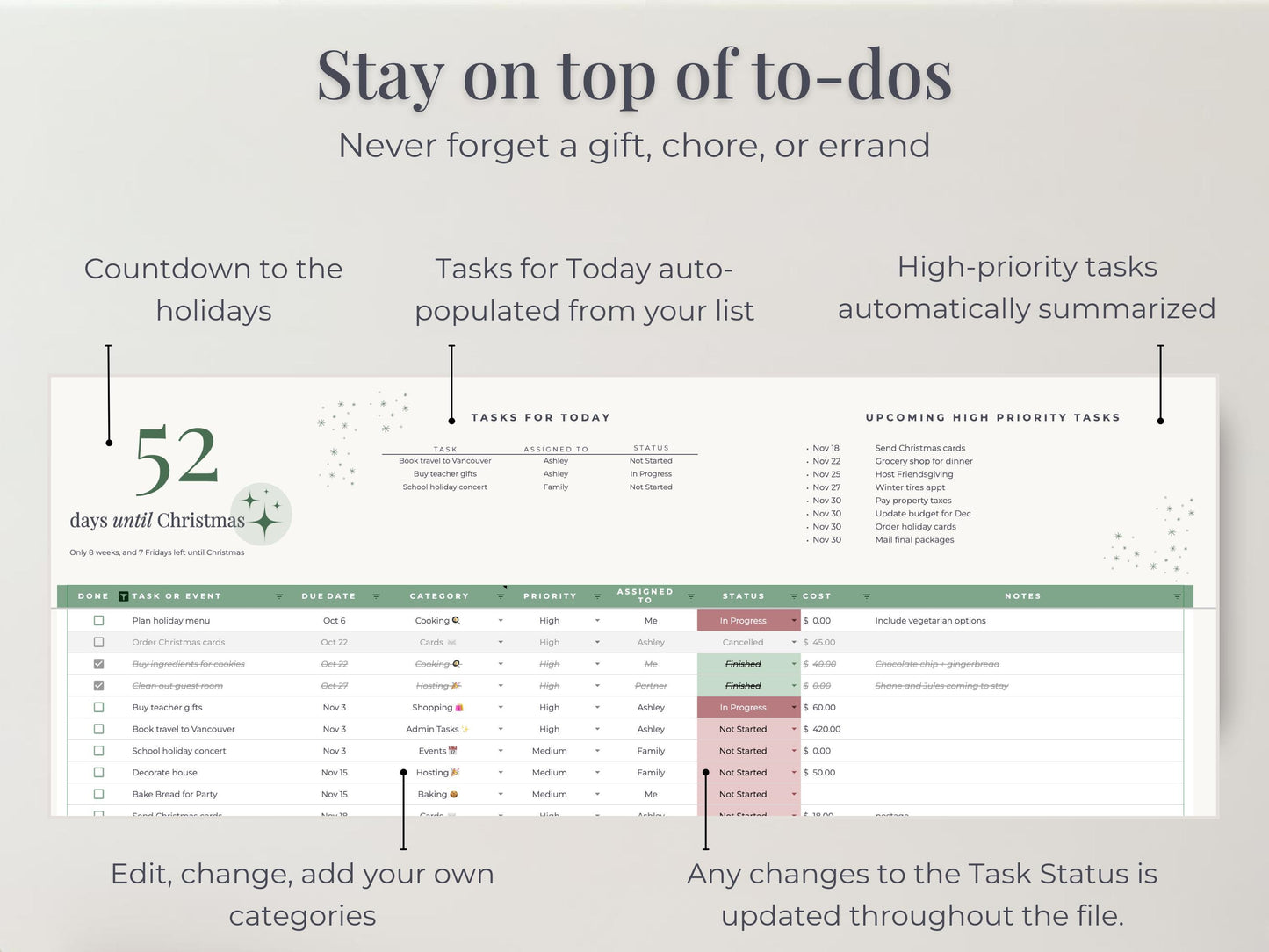 Christmas Calendar & Task List for Google Sheets