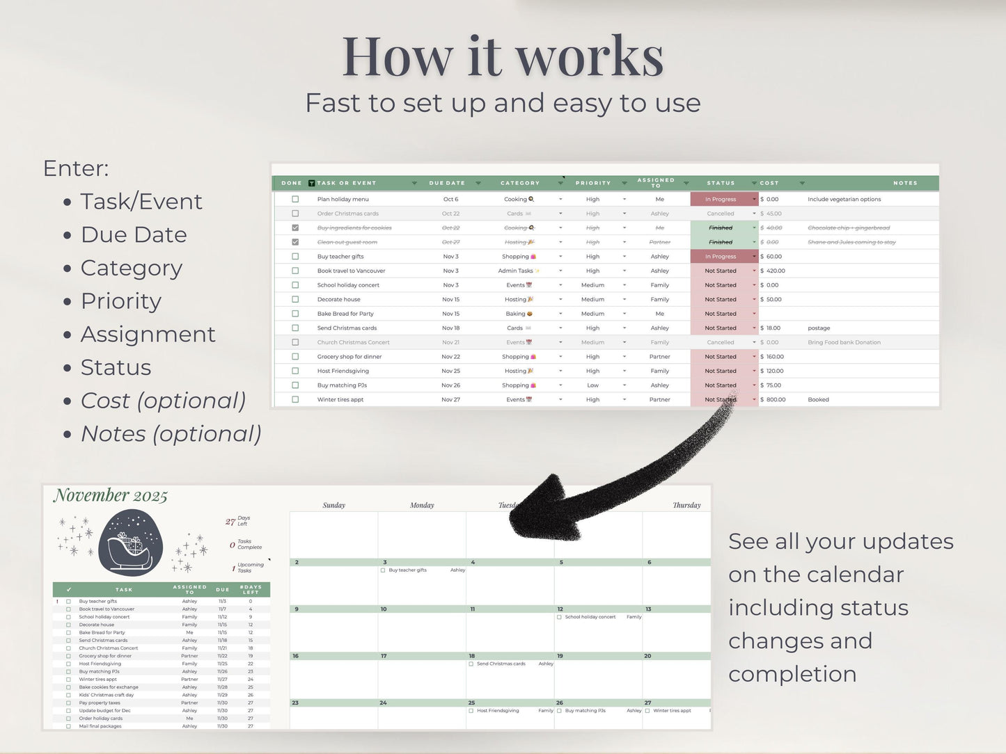 Christmas Calendar & Task List for Google Sheets