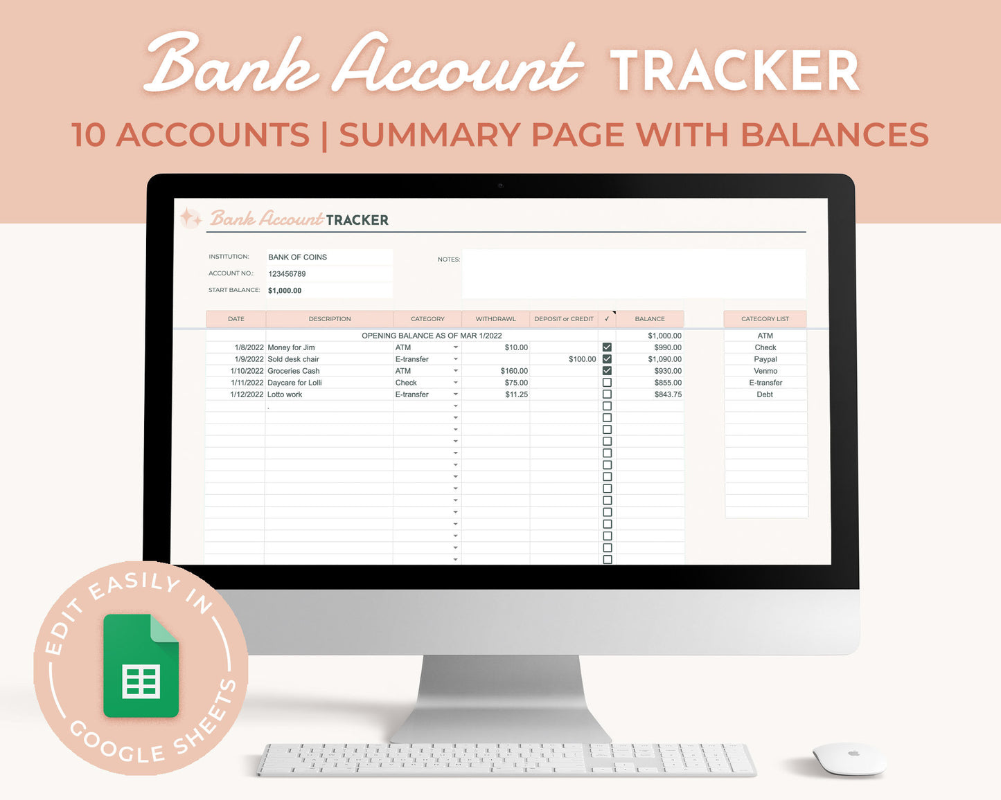 Bank Account Tracker Spreadsheet