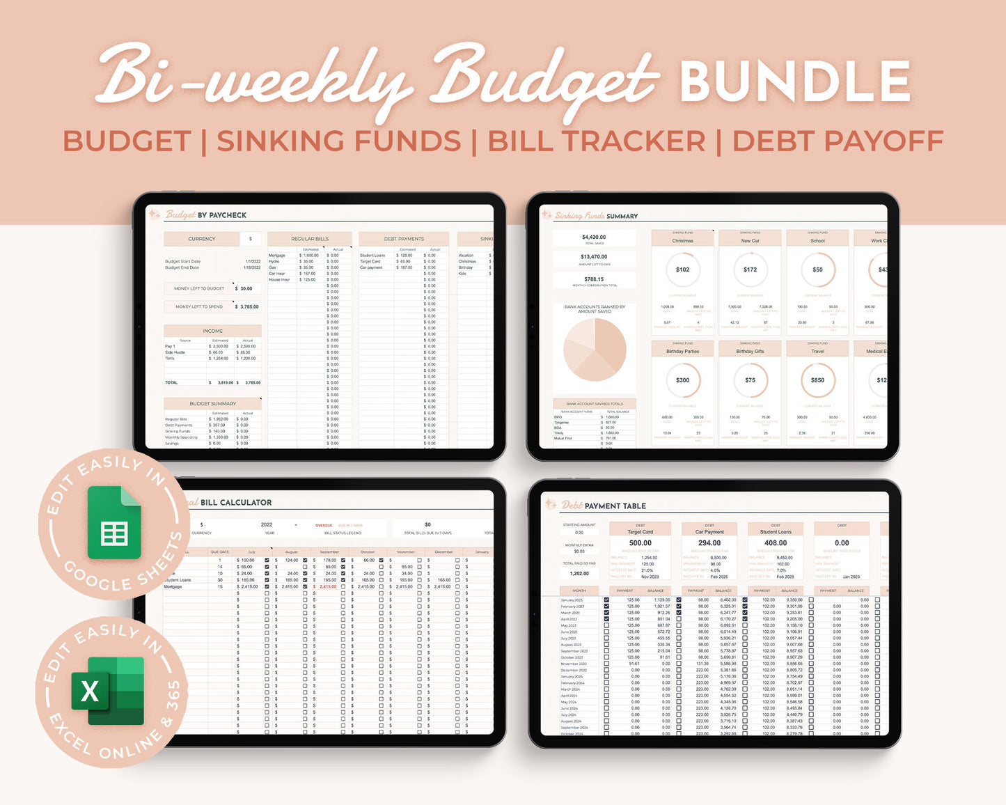 Bi-Weekly Budget by Paycheck Bundle